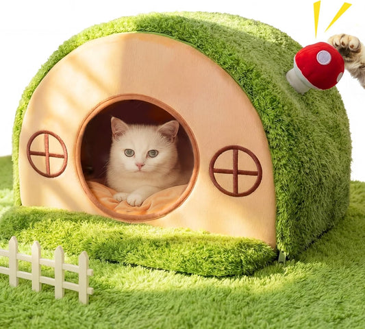Cat Bed for Indoor Cats - Cute Cat Bed Cave, Tree Hole Cat House Tent for Kittens and Small Medium Pets with Removable Washable Cushion & Anti-Slip Bottom, Enclosed Kitten Bed Hideaway